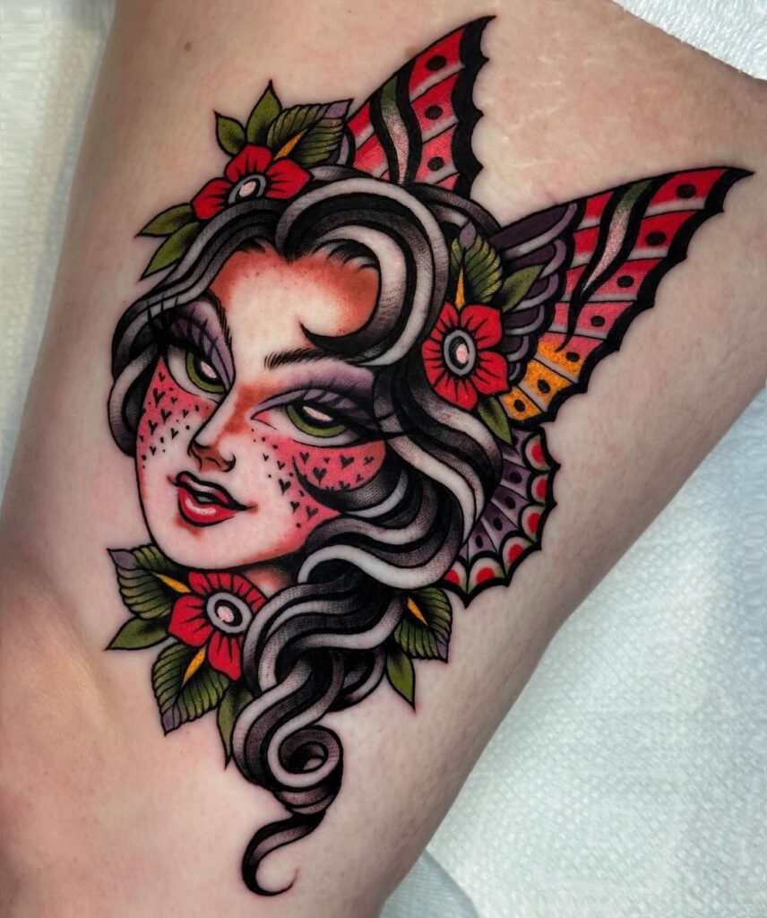 Tatuaje tradicional americano Butterfly Lady