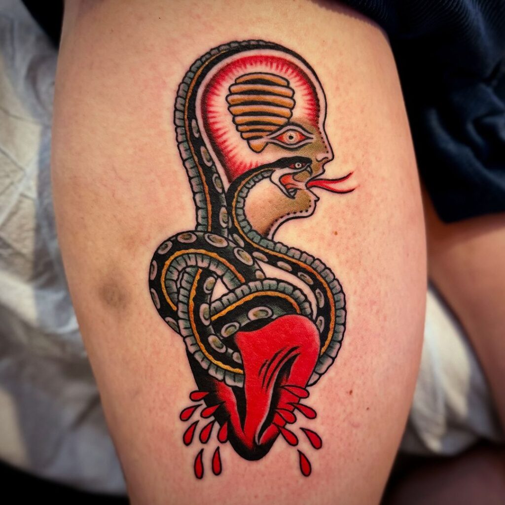 American Traditional Snake And Heart