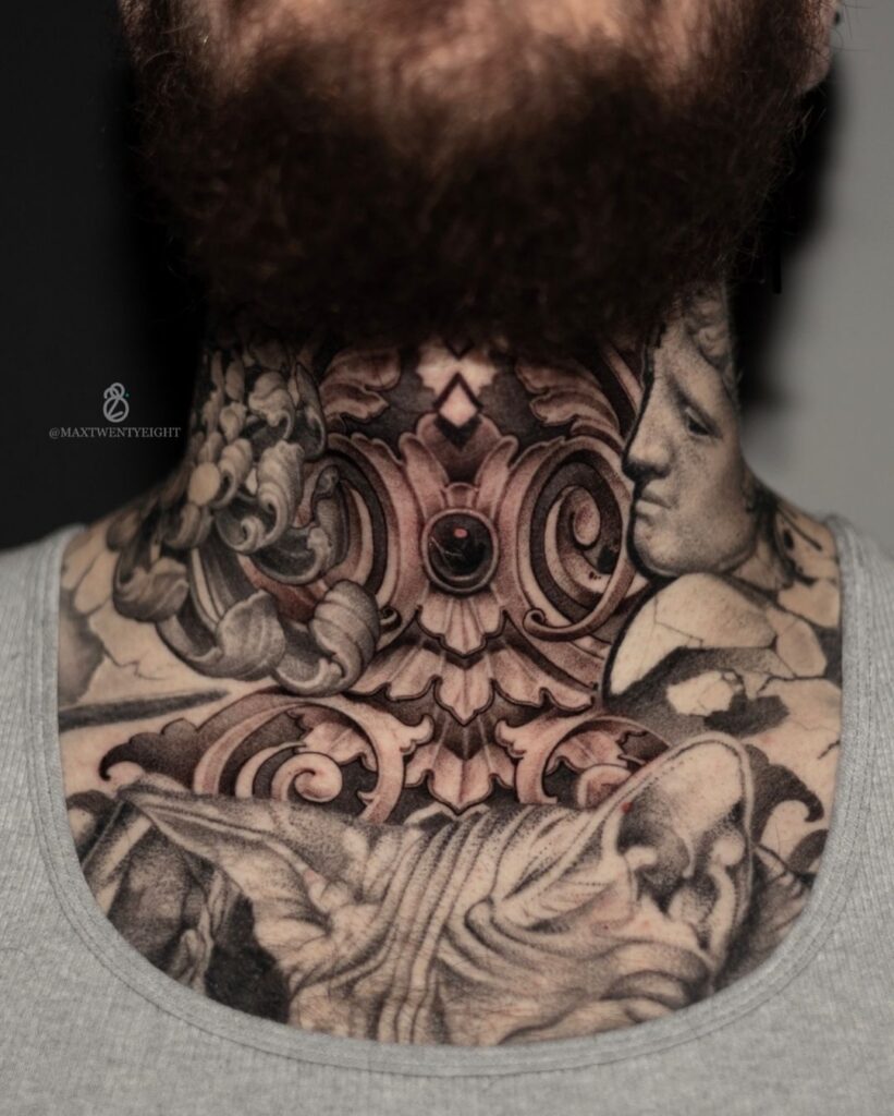 Baroque Neck And Throat Tattoo