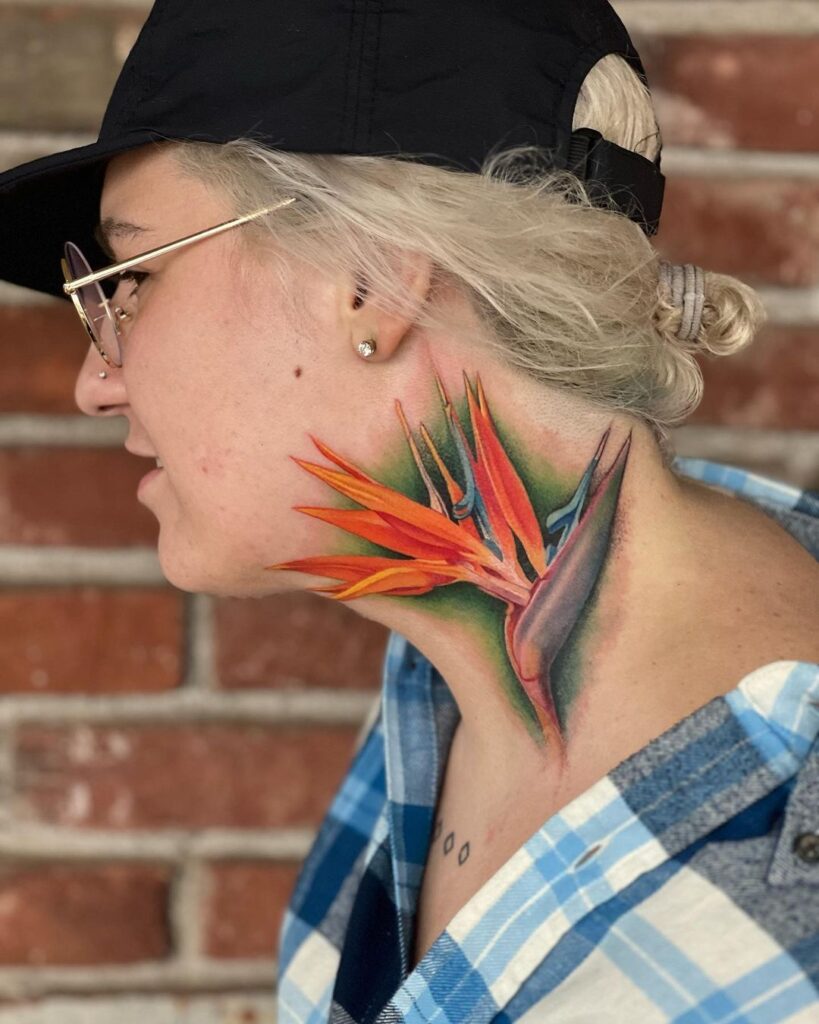 Bird Of Paradise Neck Tattoo