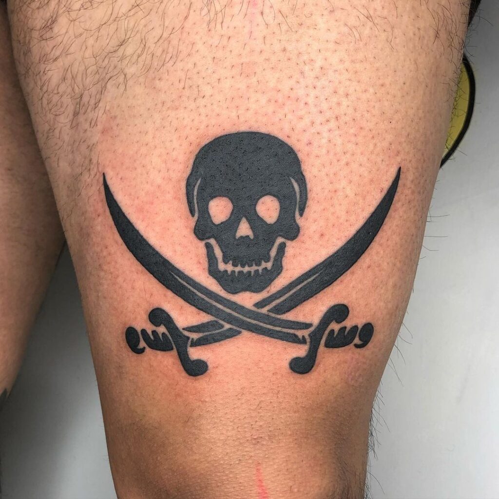 Bold Black Pirate Skull Above The Knee