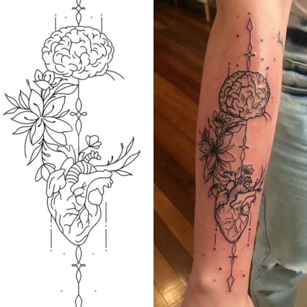 Brain Vs Heart Half-Sleeve Tattoo