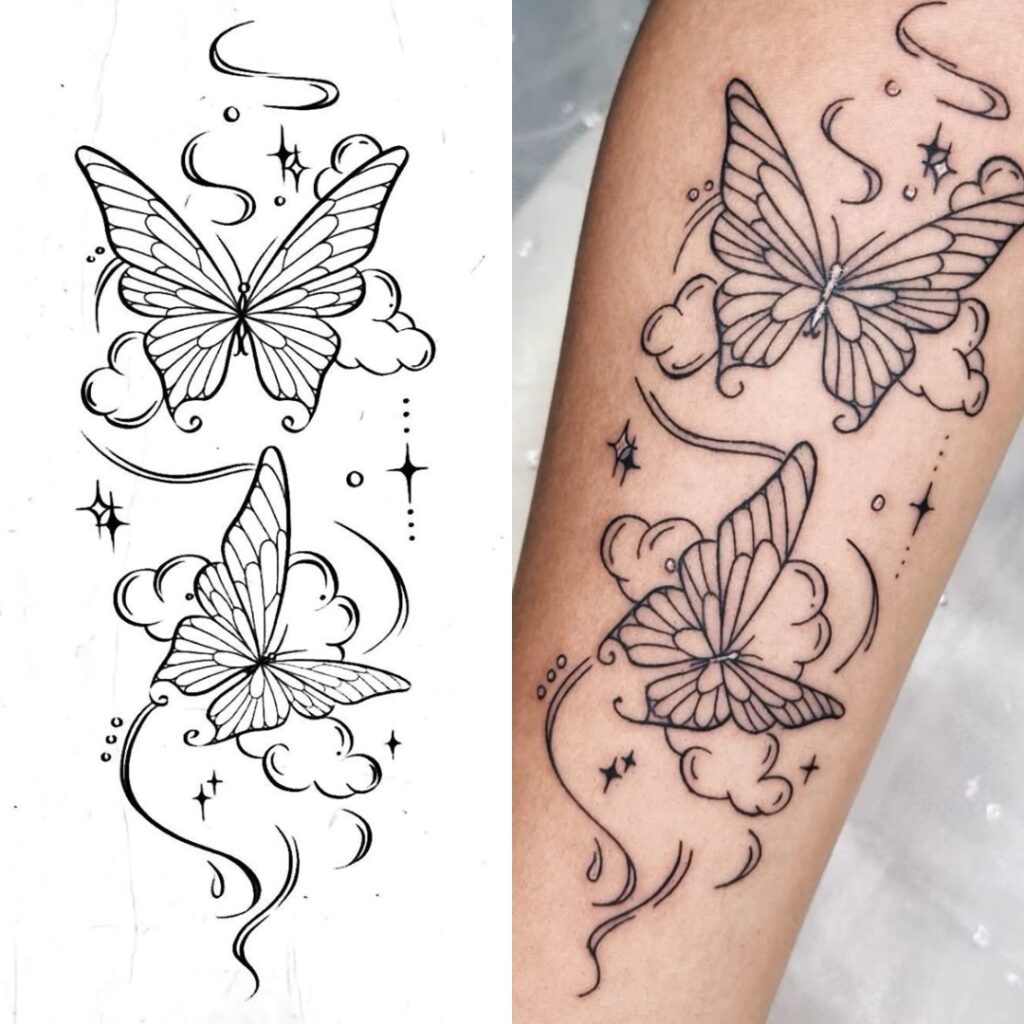 Tatuaje de media manga con mariposas