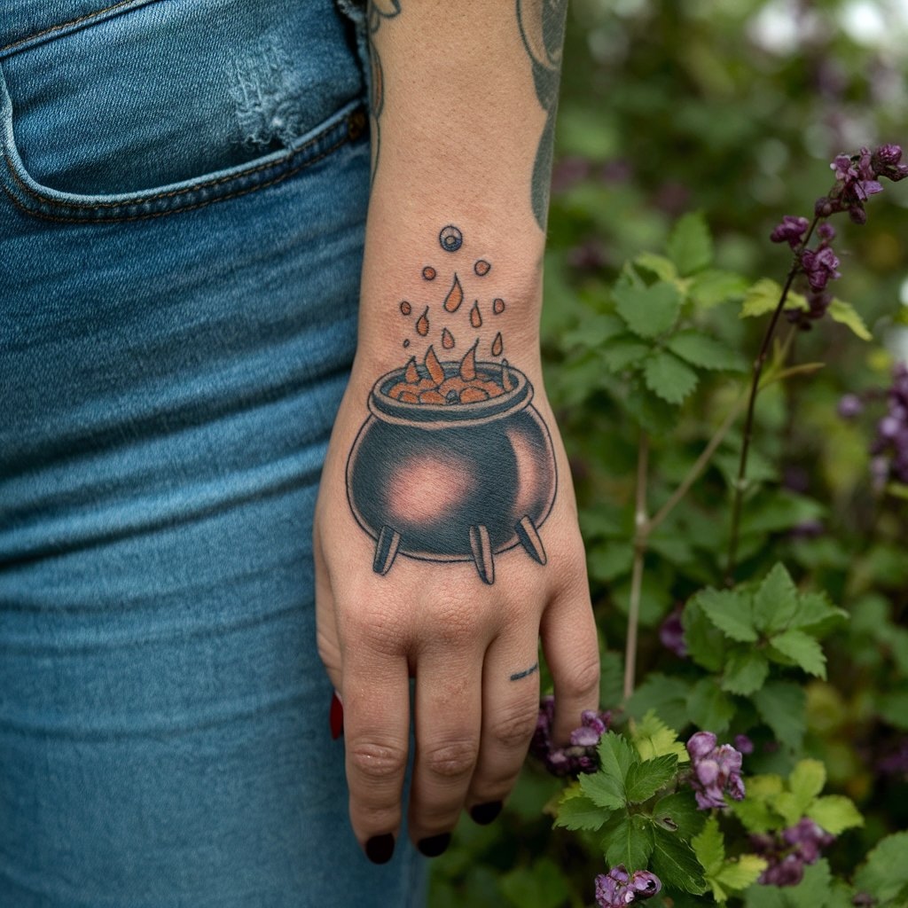 Cauldron Hand Tattoo