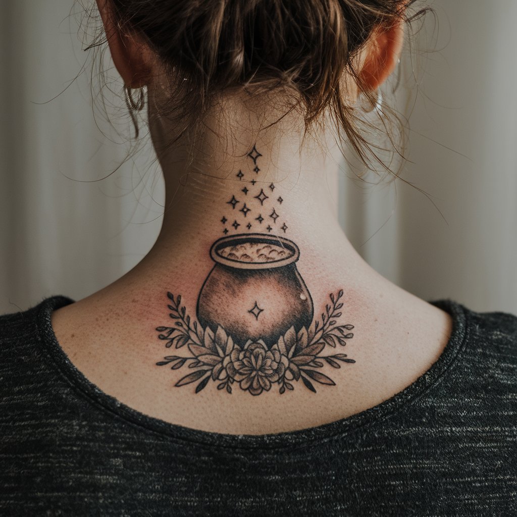 Cauldron Tattoo On The Nape