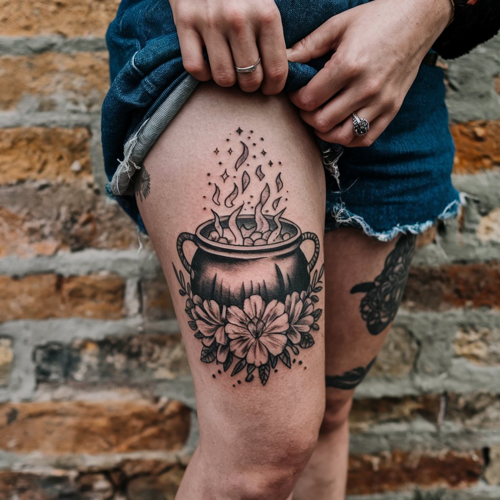 Cauldron Thigh Tattoo