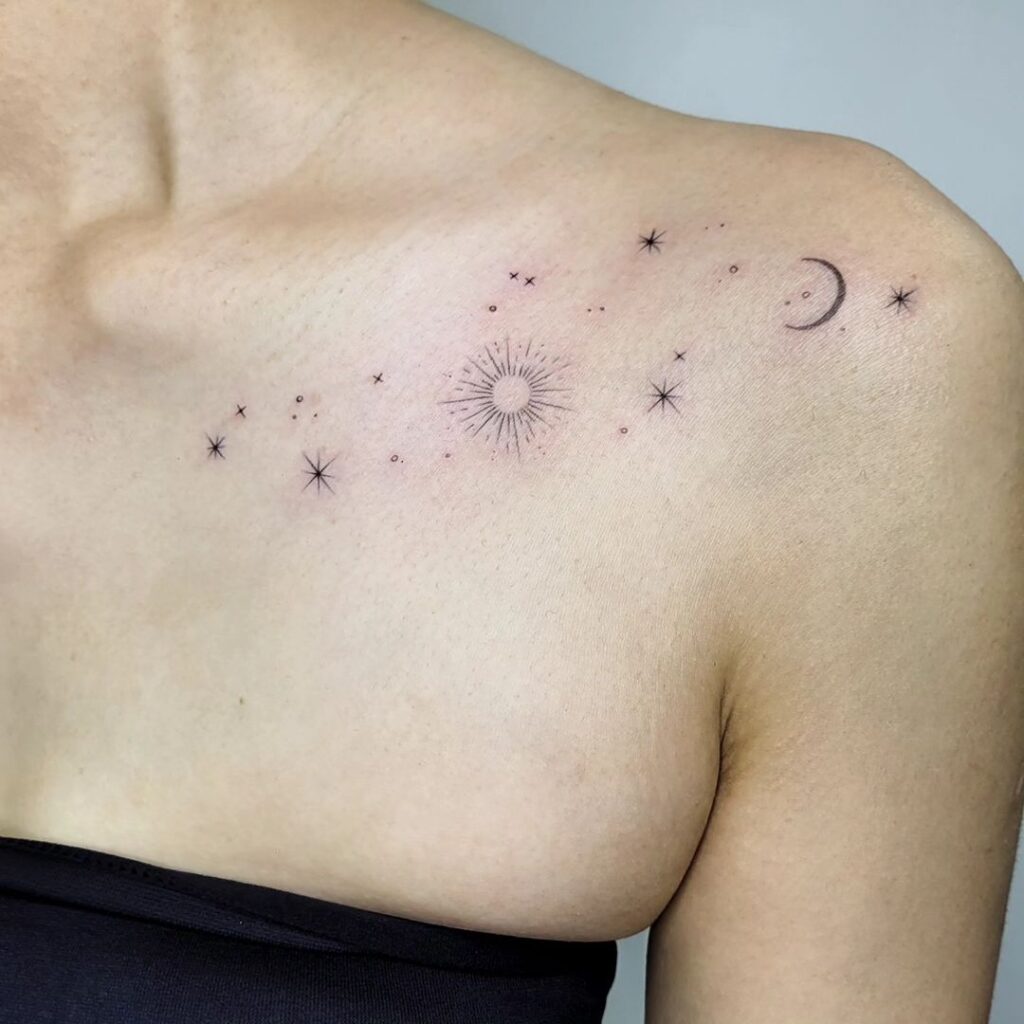 Celestial Collarbone Tattoo