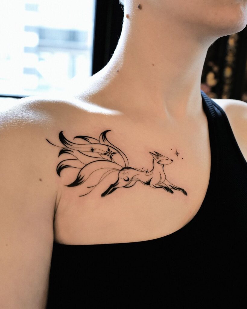 Celestial Fox Chest Tattoo