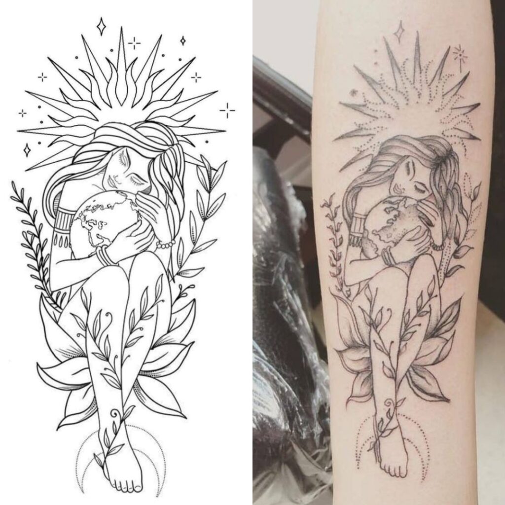 Tatuagem celestial de meia-manga