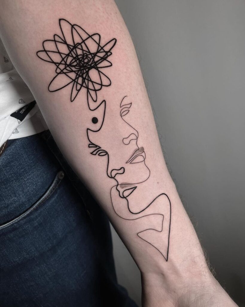 Tatuagem de linha única do caos