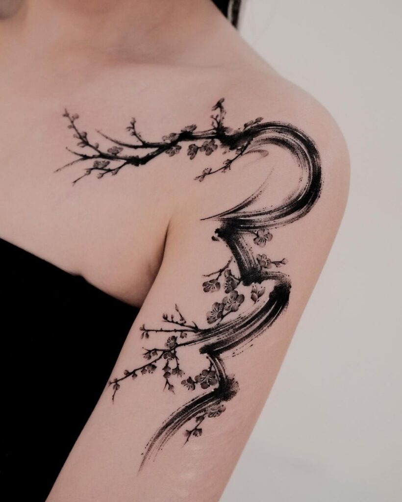 Tatuaggio Cherry Blossom Blackwork