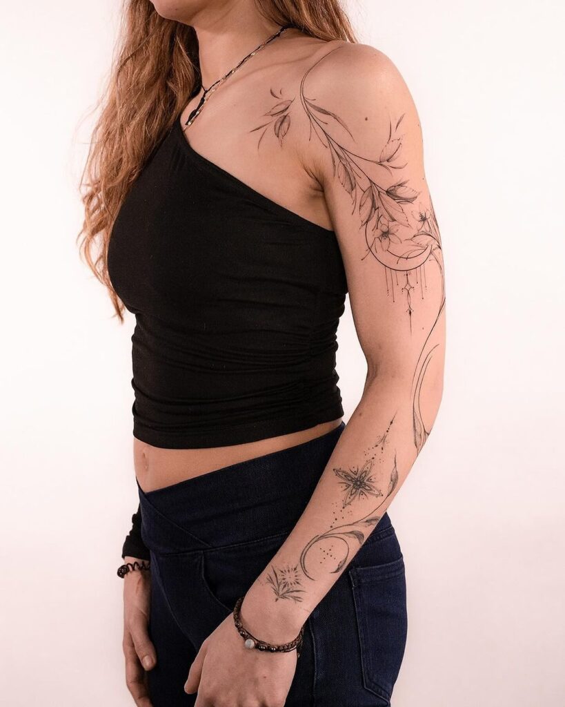 Classy Fine Line Sleeve Tattoo