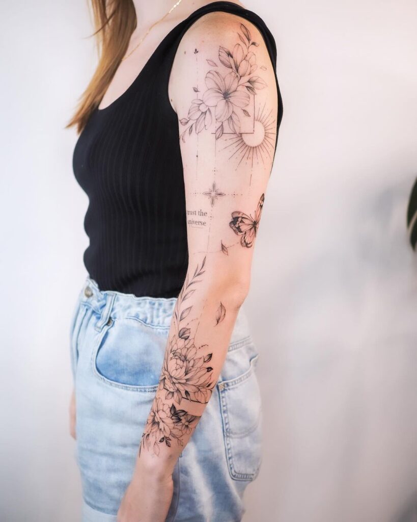 Cohesive Fine Line Tattoo Sleeve