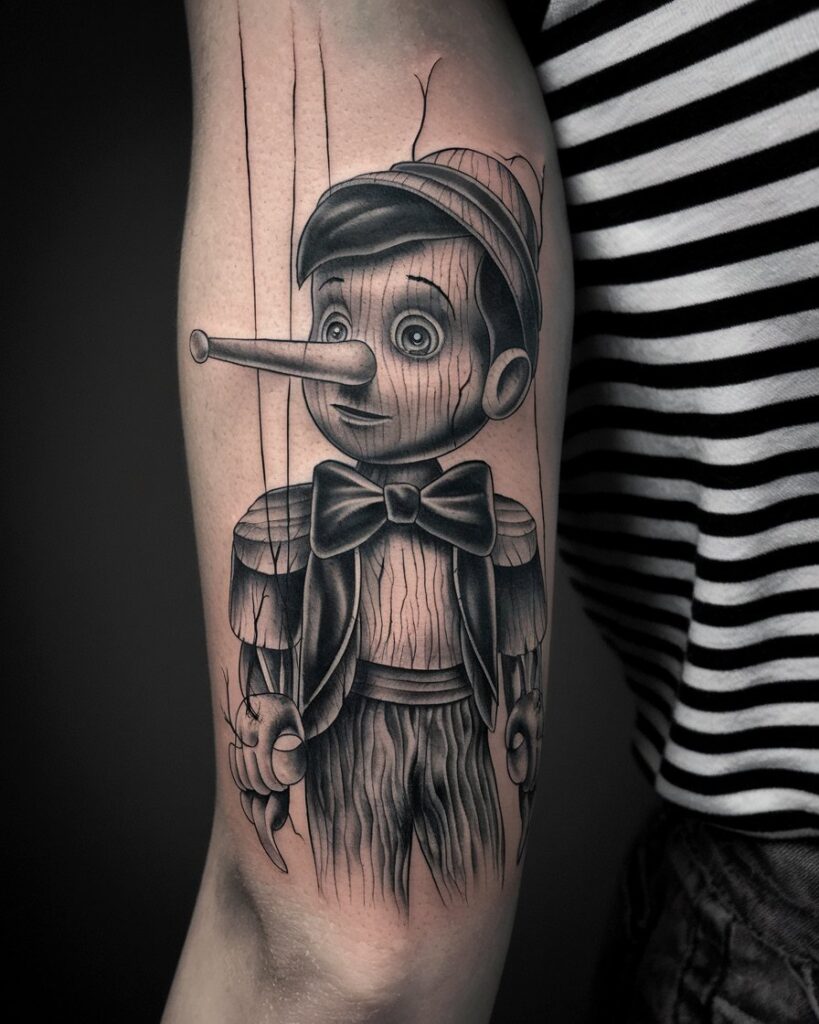 Espeluznante tatuaje de Pinocho