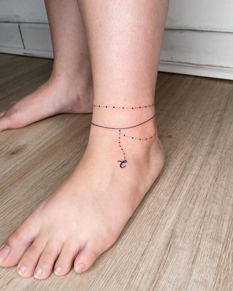 Cursive Initial Charm Anklet Tattoo