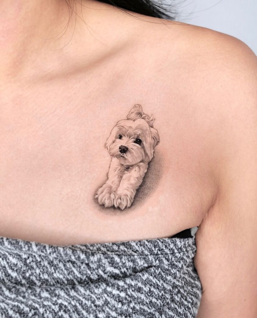 Cute Dog Chest Tattoo