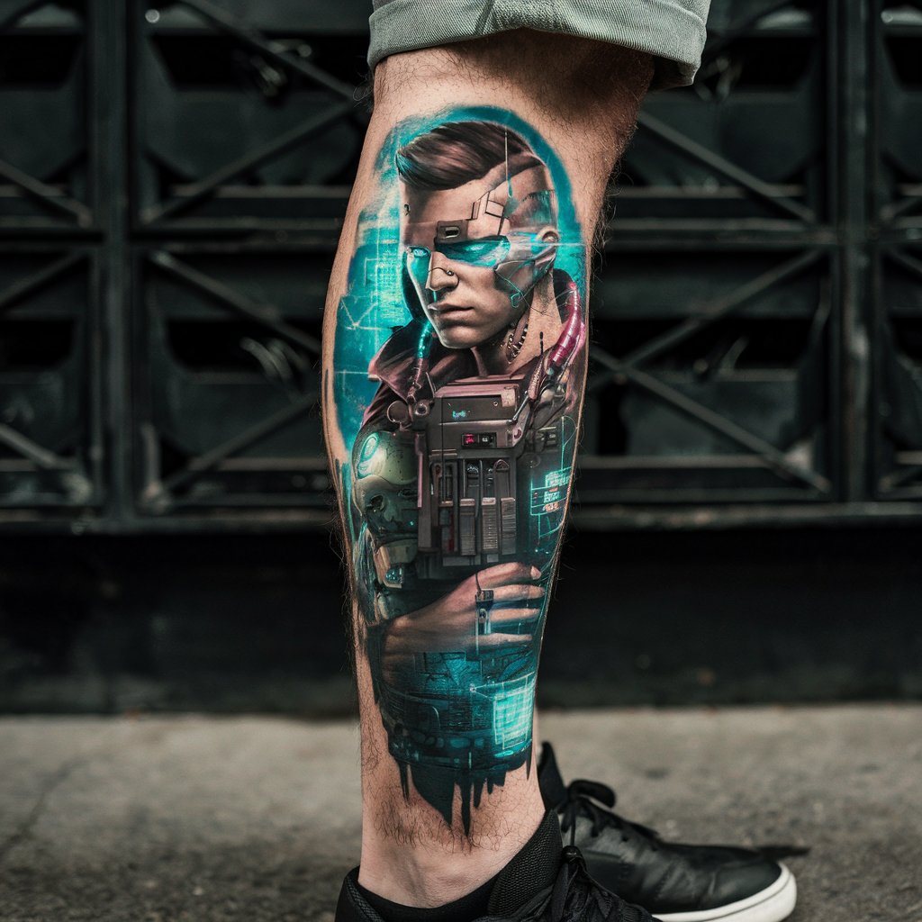 Tatuaggio Cyberpunk della gamba