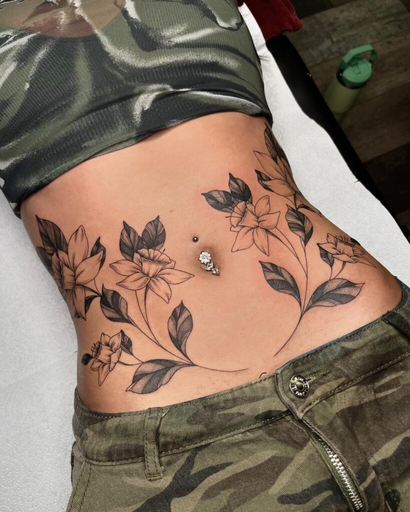 Daffodils Side Stomach Tattoo