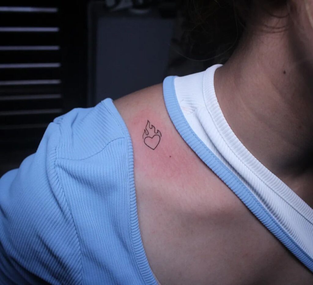 Dainty Fire Heart Tattoo