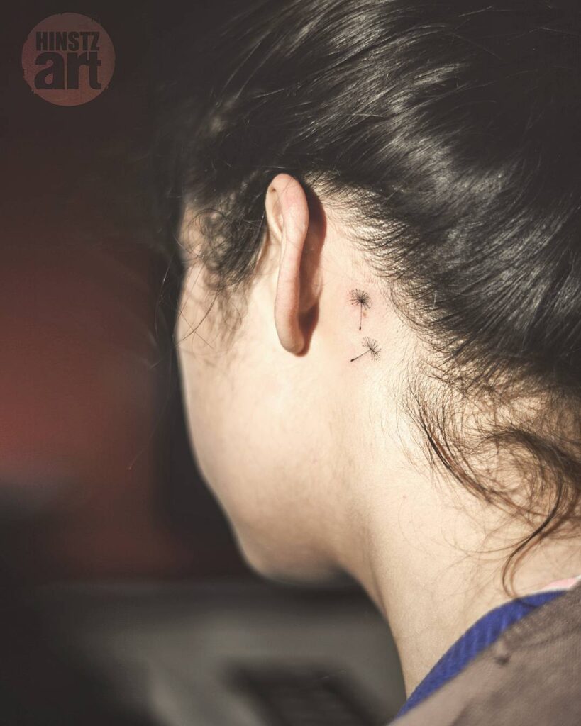 Dandelions Behind The Ear Tattoo