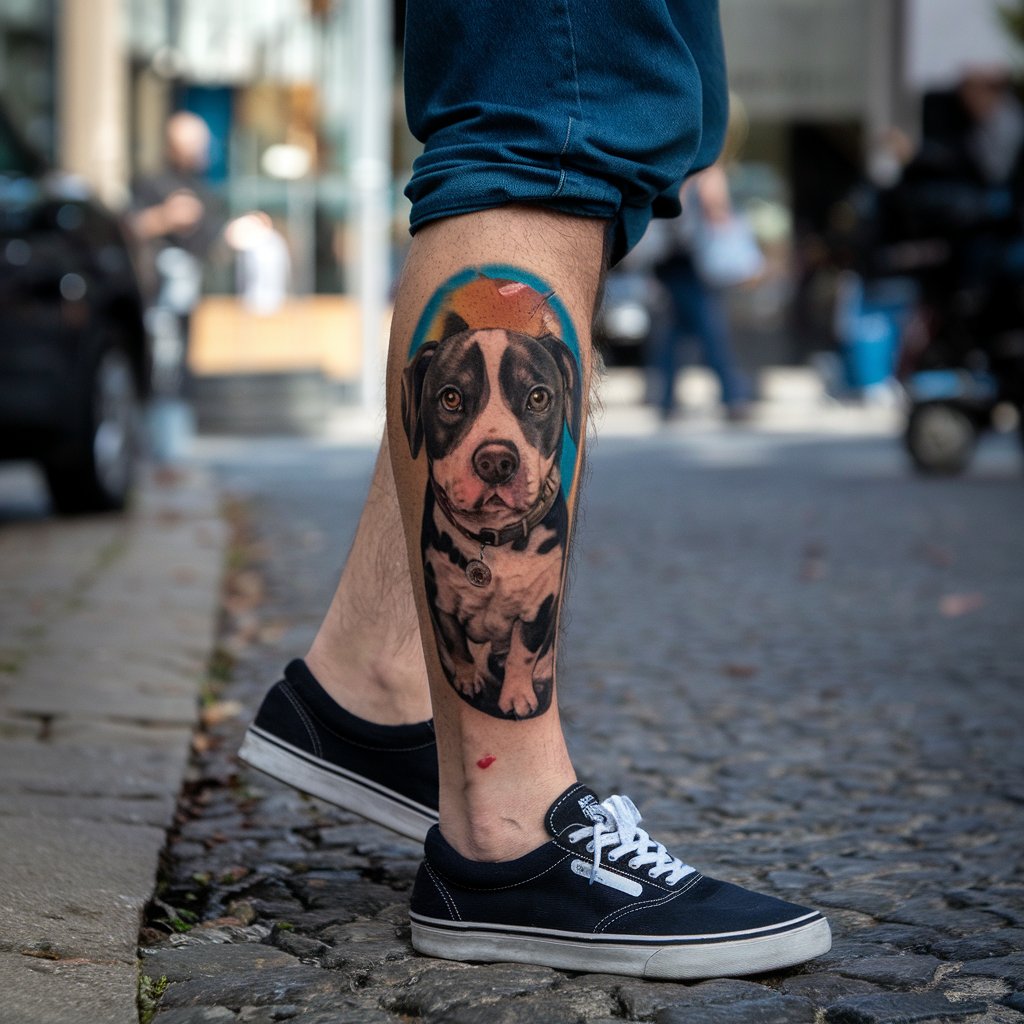 Tatuaje de perro en la pierna