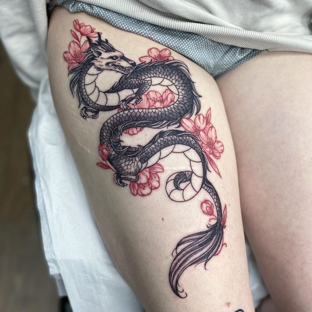 Dragon & Cherry Blossom Tattoo