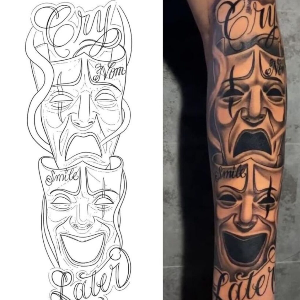 Drama Masks Half-Sleeve Tattoo