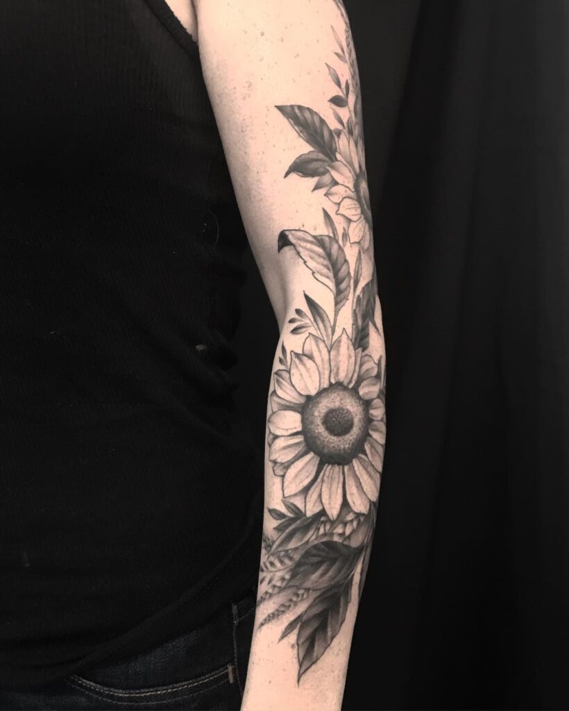 Elegant Sunflower Tattoo Sleeve