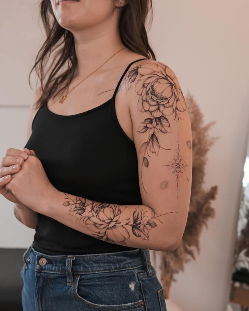 Fine Line Florals With Ornaments Tattoo