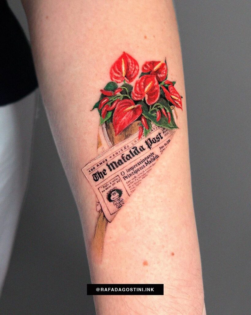 Flowers Wrapped In Newspapers Micro Realism Tat