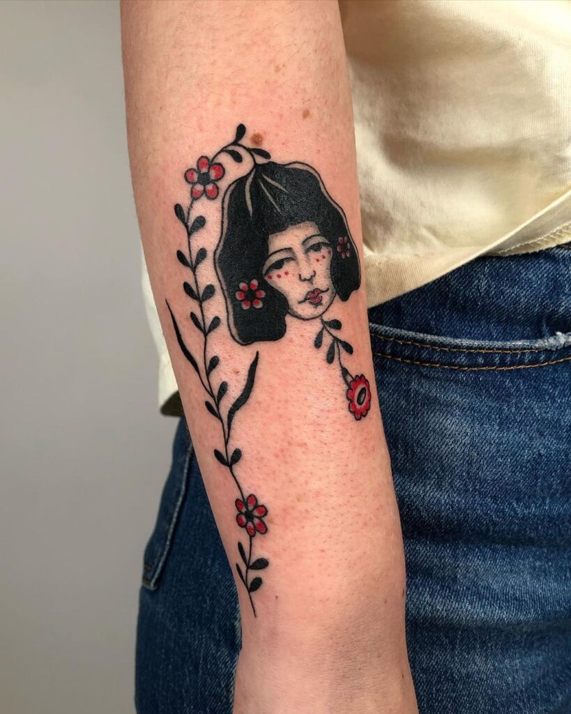 Folk Art Portrait Tattoo