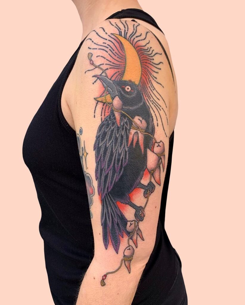 Folk Crow Arm Tattoo