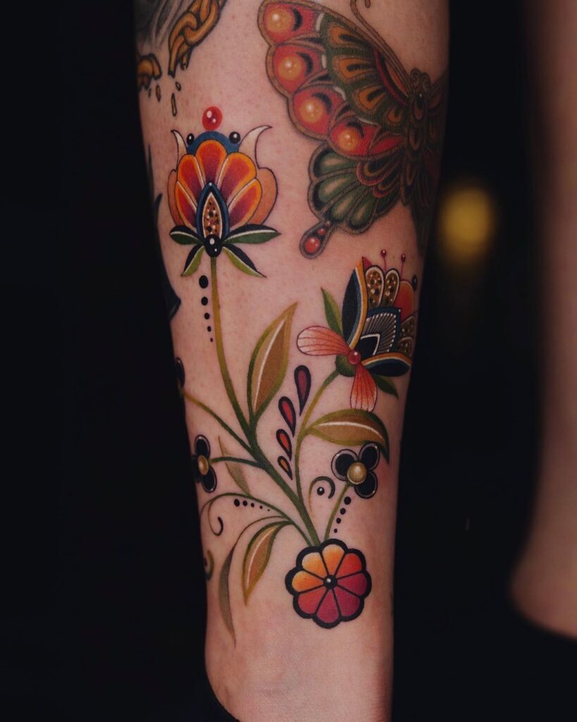 Folk Style Flowers Tattoo