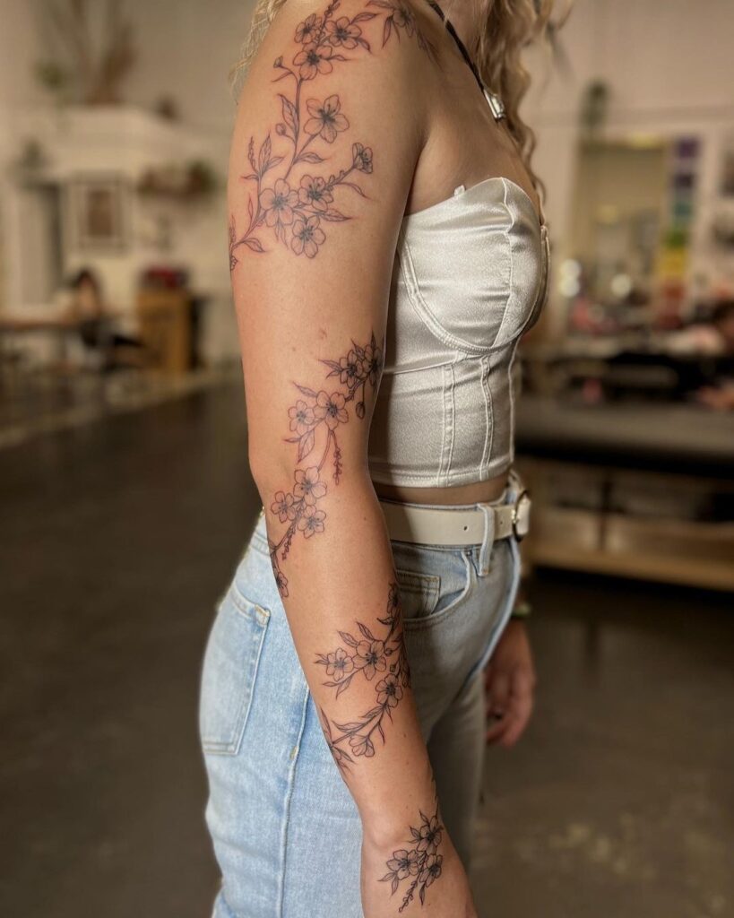 Full Arm Cherry Blossom Tattoo