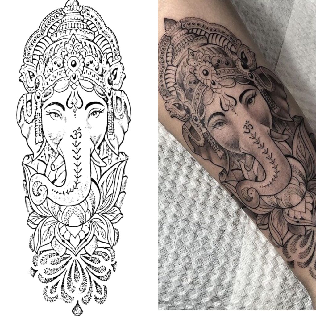 Tatuaggio di Ganesha a mezza manica