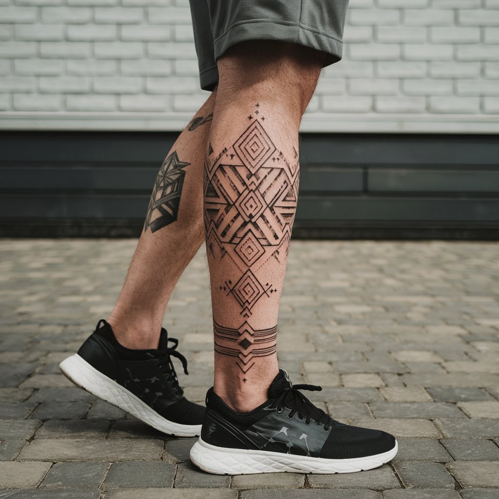 Tatuaggio per gambe con motivi geometrici