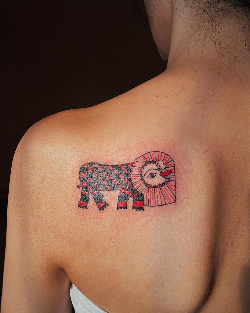  Tatuaje de arte popular del león de Gond