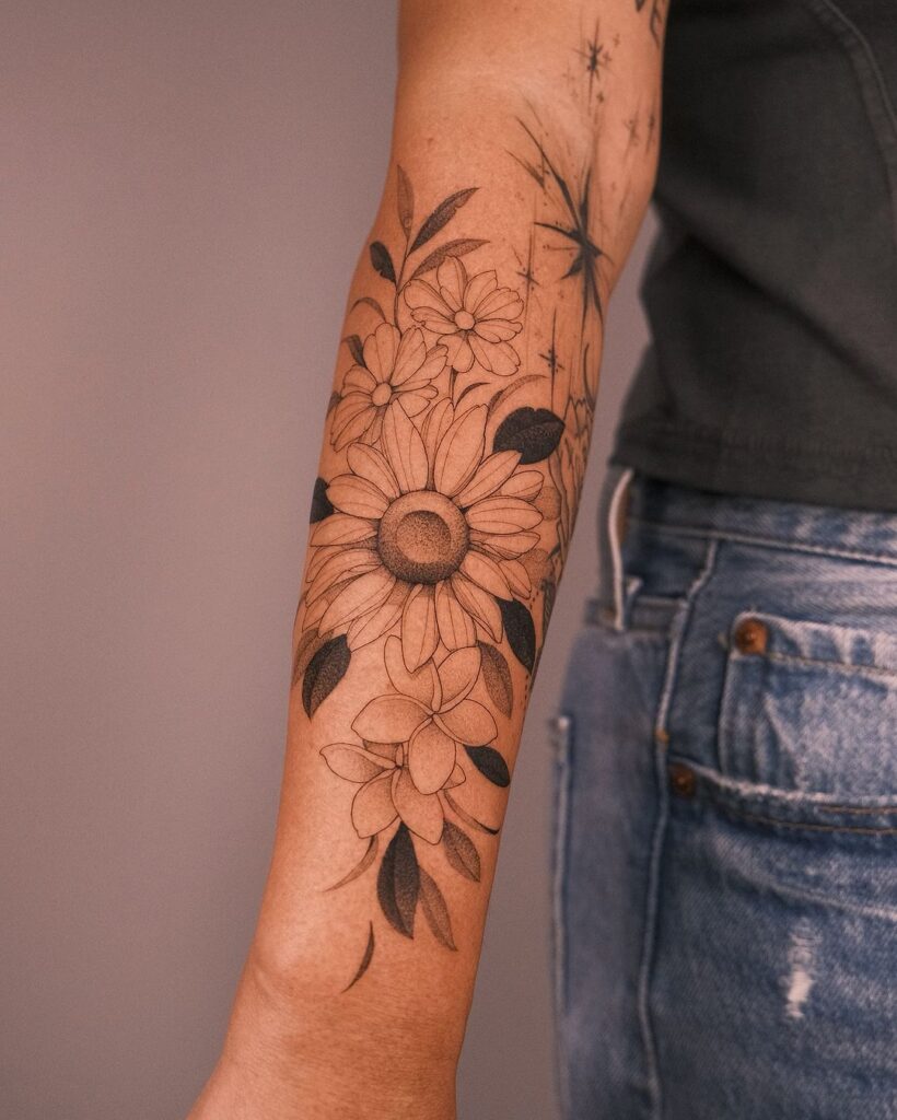 Graceful Sunflower Tattoo Sleeve