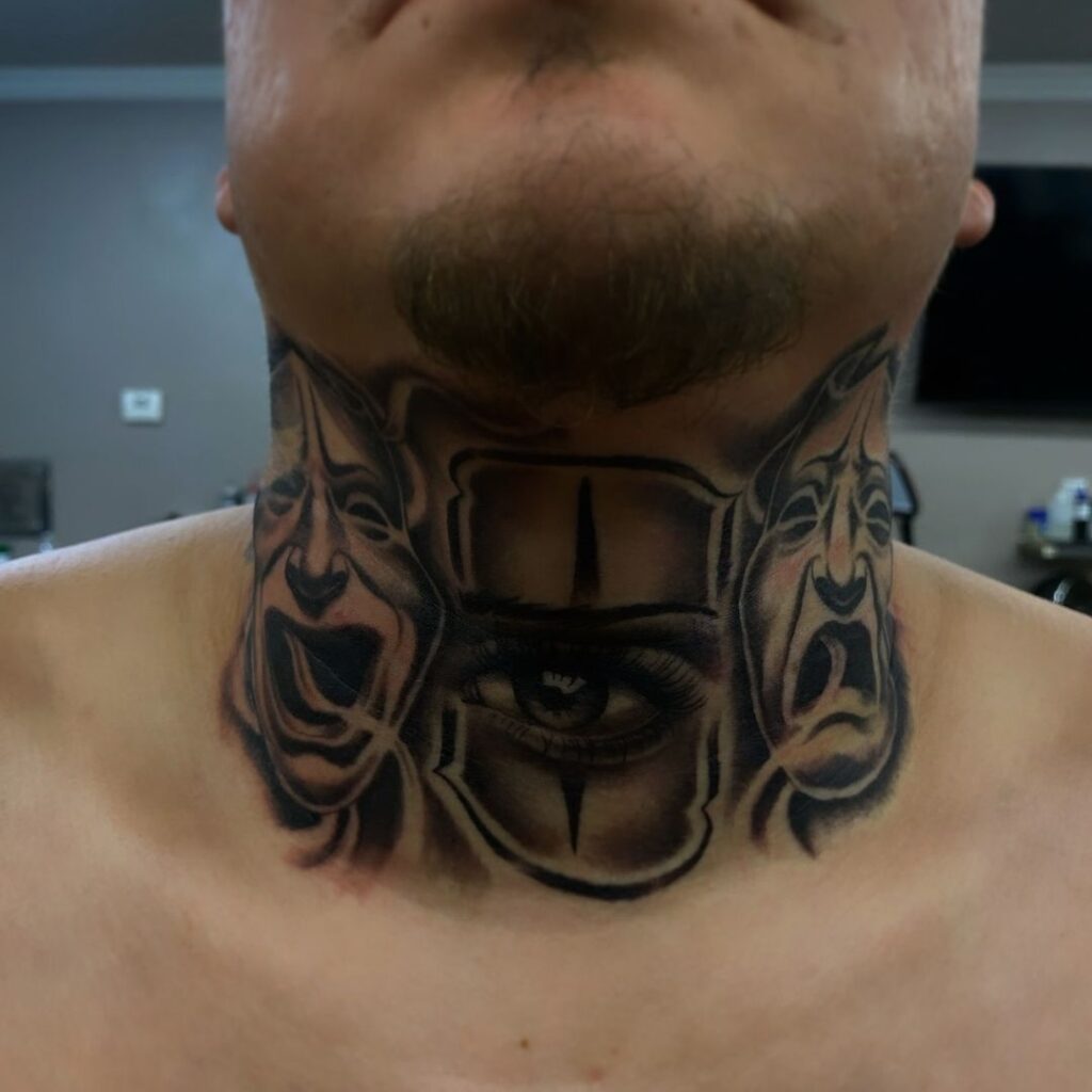 Happy Sad Mask Neck And Throat Tat