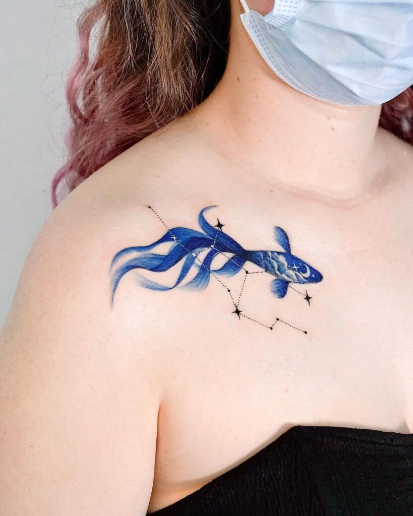 Koi Fish And Constellation Collarbone Ink