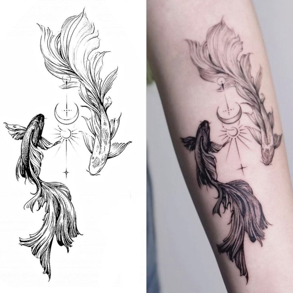 Tatuaje de media manga de pez koi