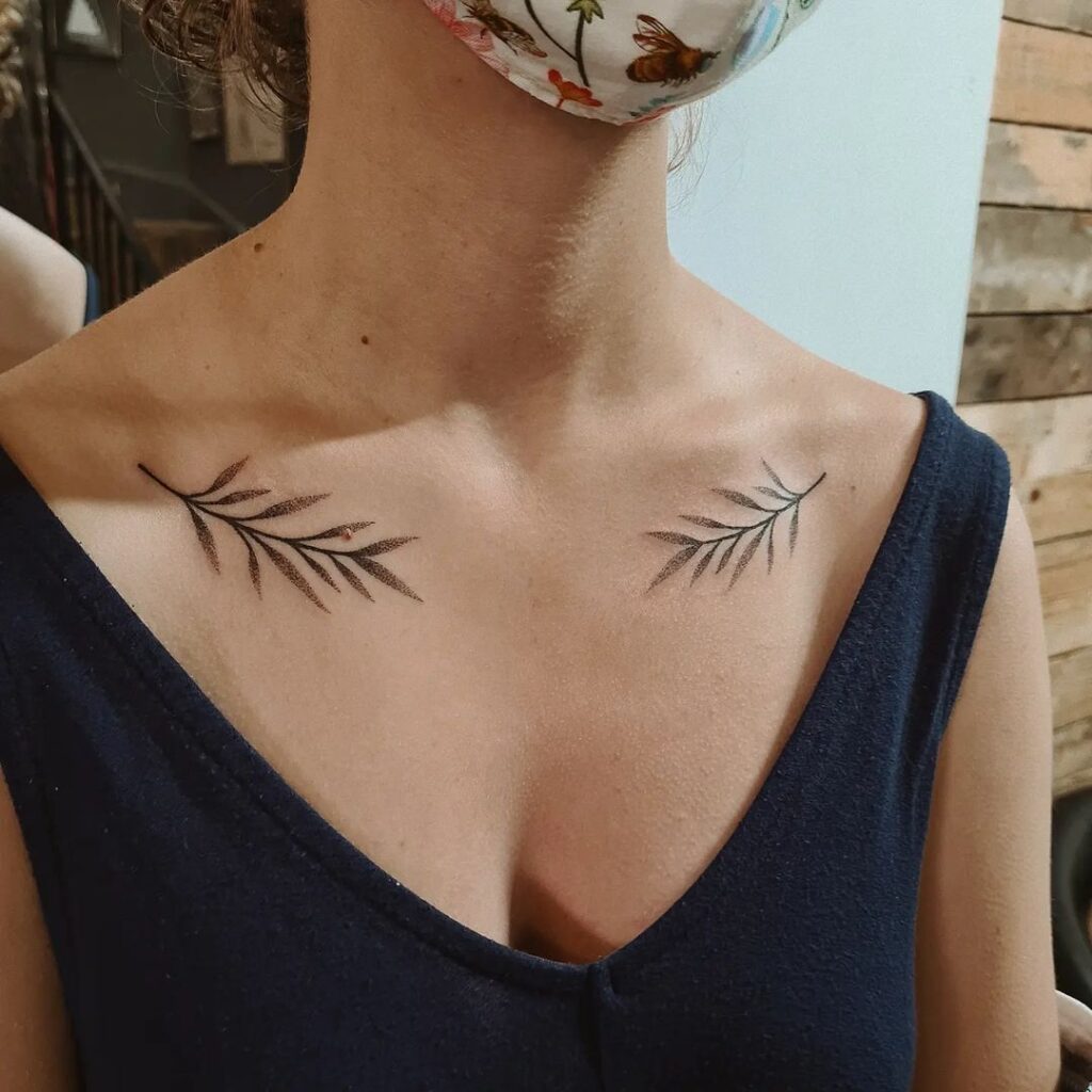 Leafy Dotwork Collarbone Ink