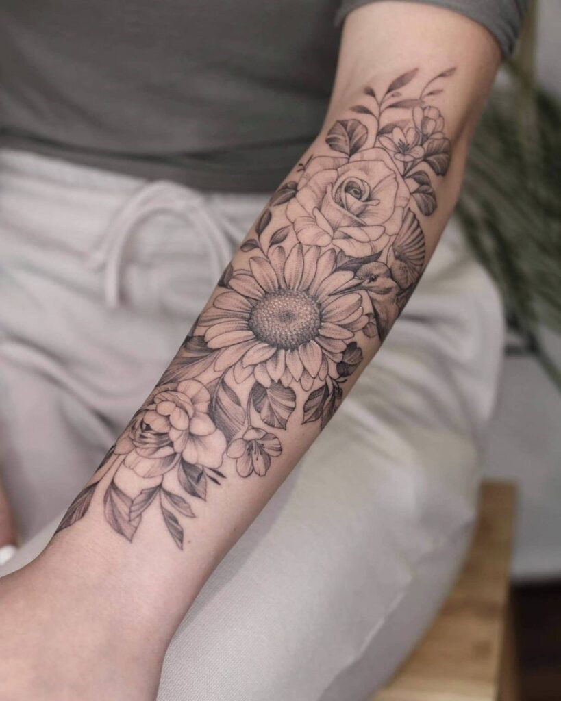 Lovely Flowers And Sunflower Tat Sleeve