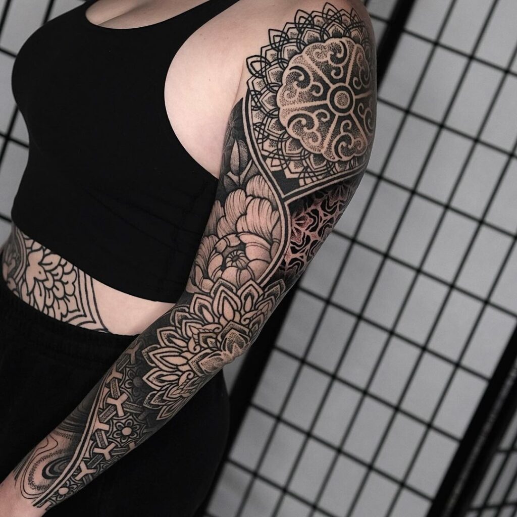 Mandala & Flowers Sleeve Tattoo