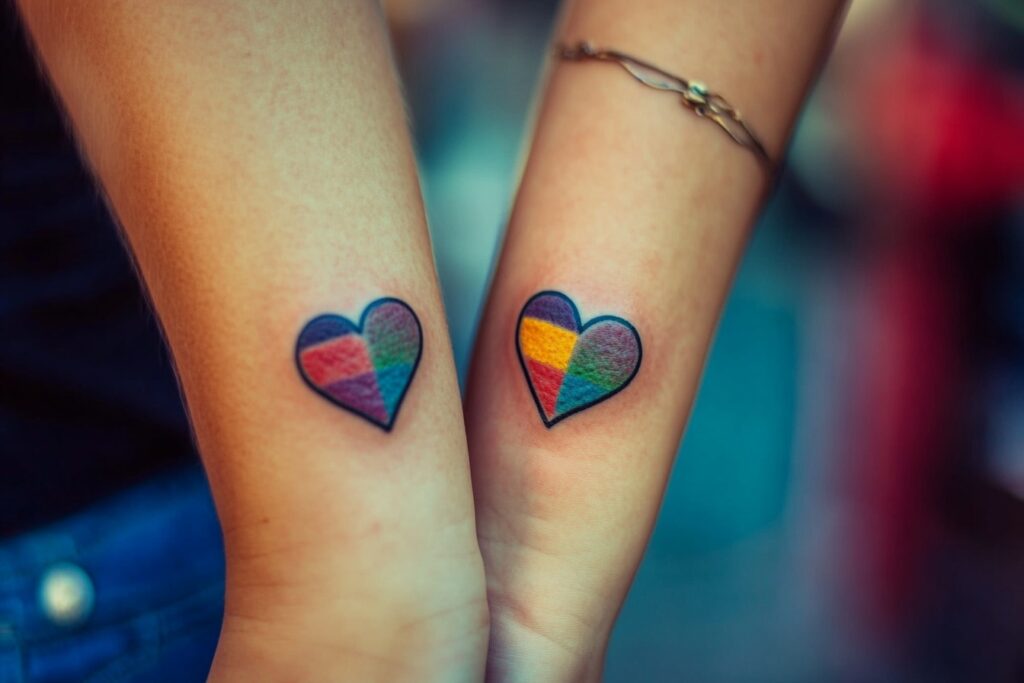 Matching Colorful Hearts Tattoo