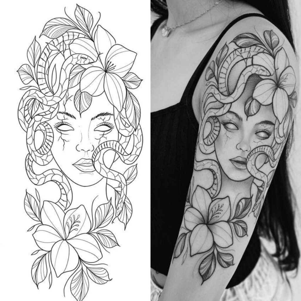 Tatuagem de Medusa em meia-manga