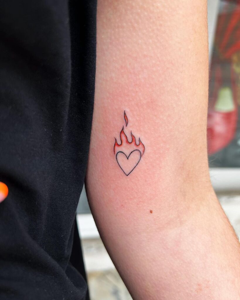 Micro Fire Heart Tattoo