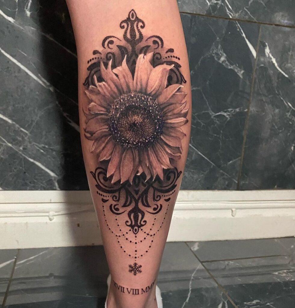 Micro-Realism Sunflower Sleeve Tattoo