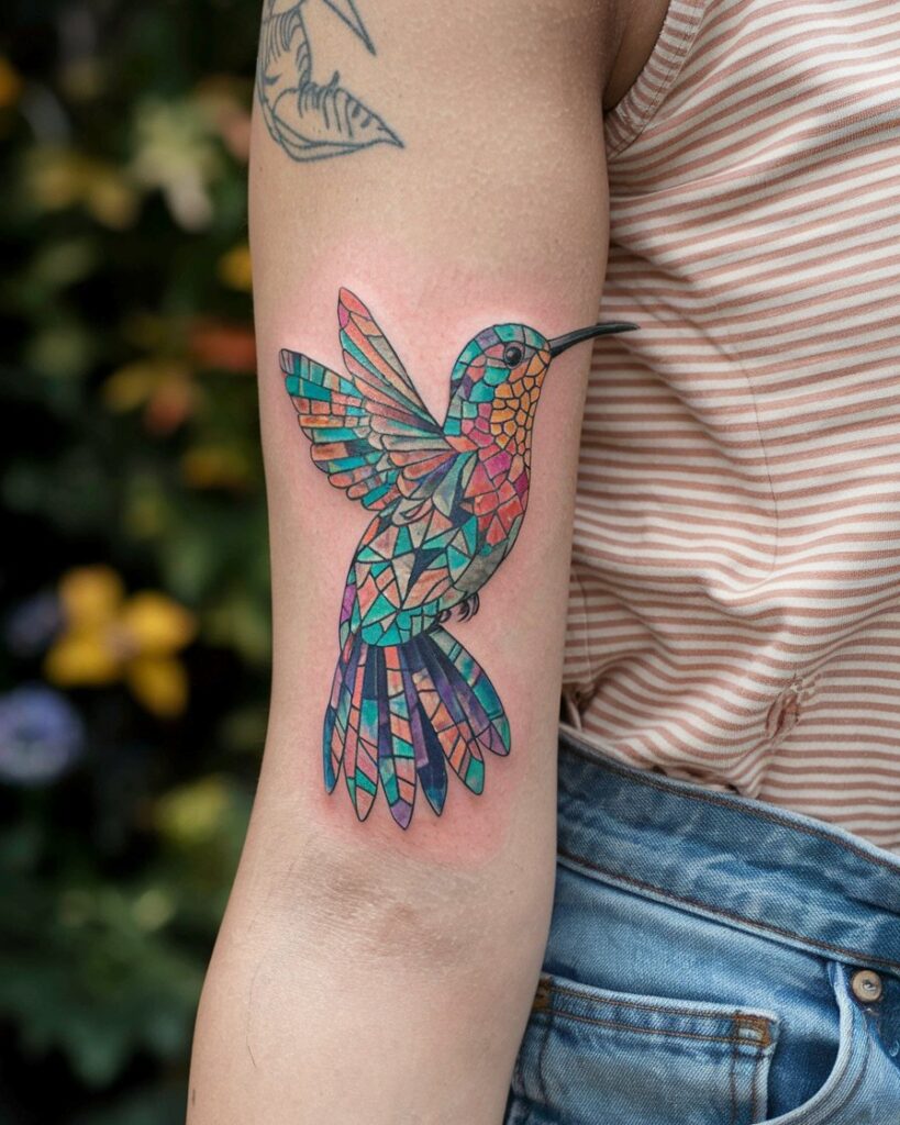 Tatuaje de colibrí en mosaico