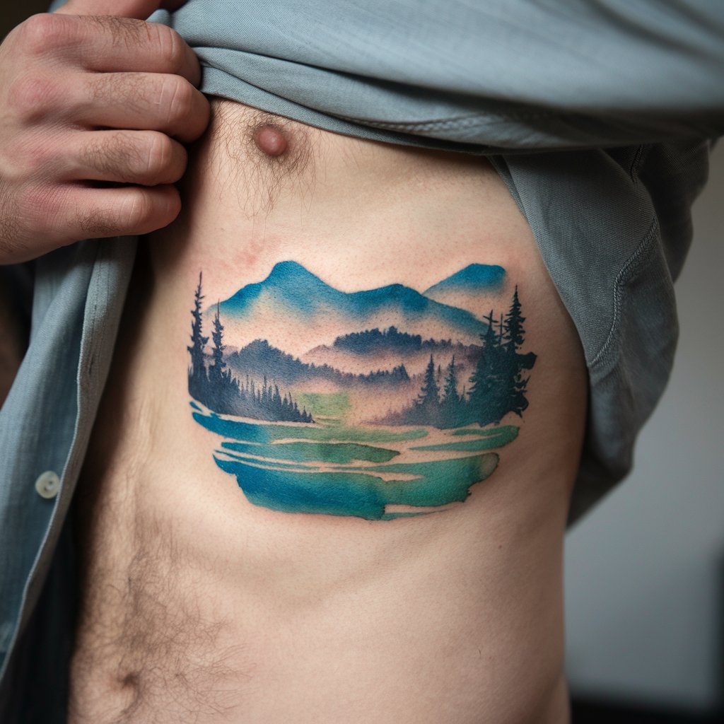 Nature Landscape Rib Tattoo